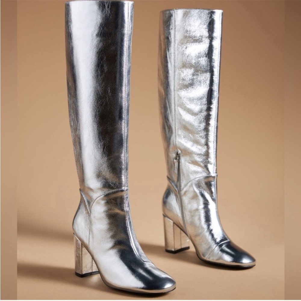 NWT Bibi Lou Silver Knee-High Women's Boots Anthropologie 37 - Picture 2 of 16